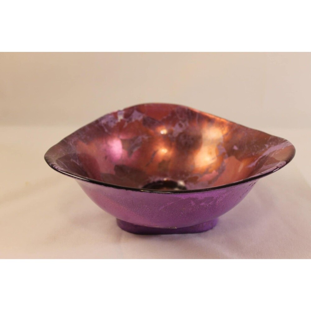 IL QUADRIFOGLIO Glass Bowl Violet Hand Decorated-MADE IN ITALY